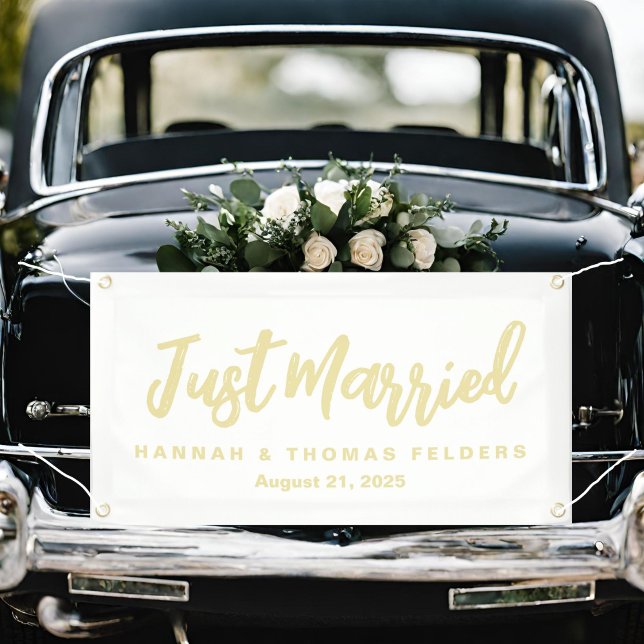 Goldish Penmanship Just Married Car Banner (Creator Uploaded)