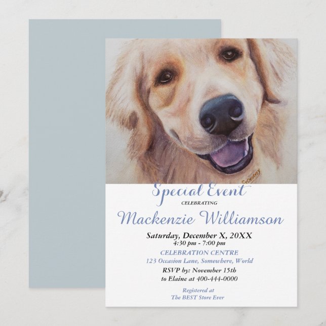 GOLDLEN LAB WISHES HAPPY BIRTHDAY INVITATION (Front/Back)