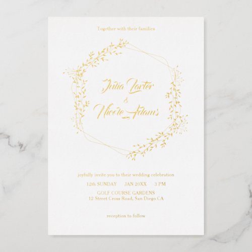 Goldmine Enchanting Leaves Wedding Foil Invitation