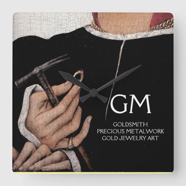 GOLDSMITH,PRECIOUS METALWORKER,GOLD JEWELRY ART SQUARE WALL CLOCK (Front)