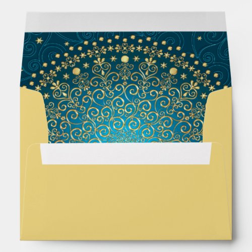 Goldtone and Teal Scrolls A7 Envelope for 5x7s