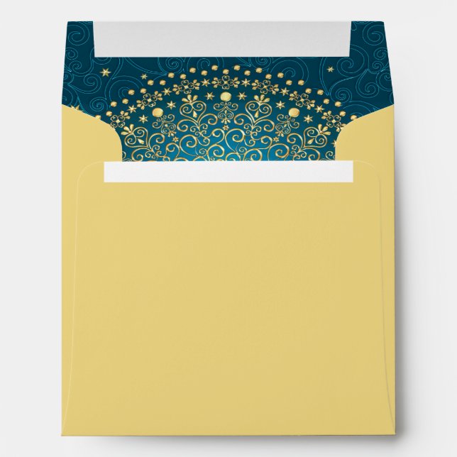 Goldtone and Teal Scrolls Square Envelope (Back (Bottom))