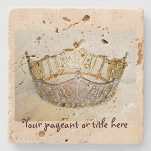 Goldtone Crown Coaster Travertine with text