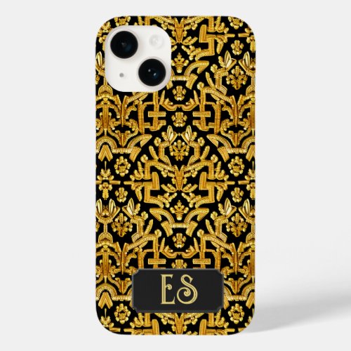 Goldwork Embroidery _ Gold on Black Damask custom Case_Mate iPhone 14 Case
