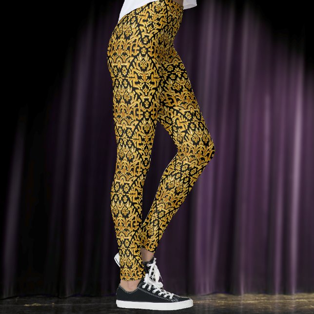 Goldwork Embroidery Thread - Gold on Black Ornate Leggings (Creator Uploaded)
