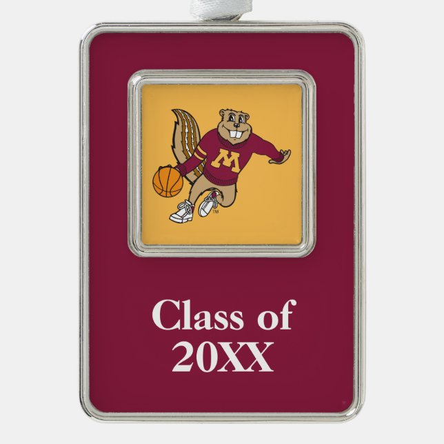 Goldy Gopher Basketball with Year Christmas Ornament (Front)