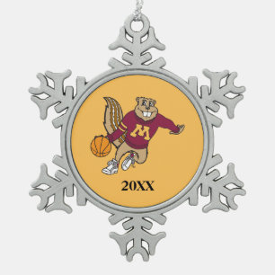 Goldy Gopher Basketball with Year Snowflake Pewter Christmas Ornament