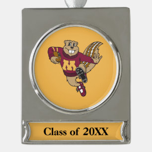 Goldy Gopher Football - Heisman Pose Silver Plated Banner Ornament