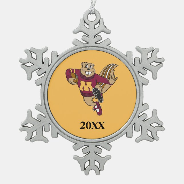 Goldy Gopher Football - Heisman Pose Snowflake Pewter Christmas Ornament (Front)