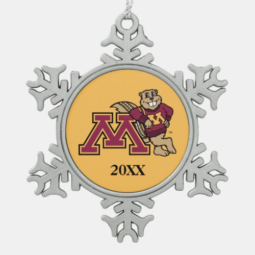 Goldy Gopher M with Class Year Snowflake Pewter Christmas Ornament