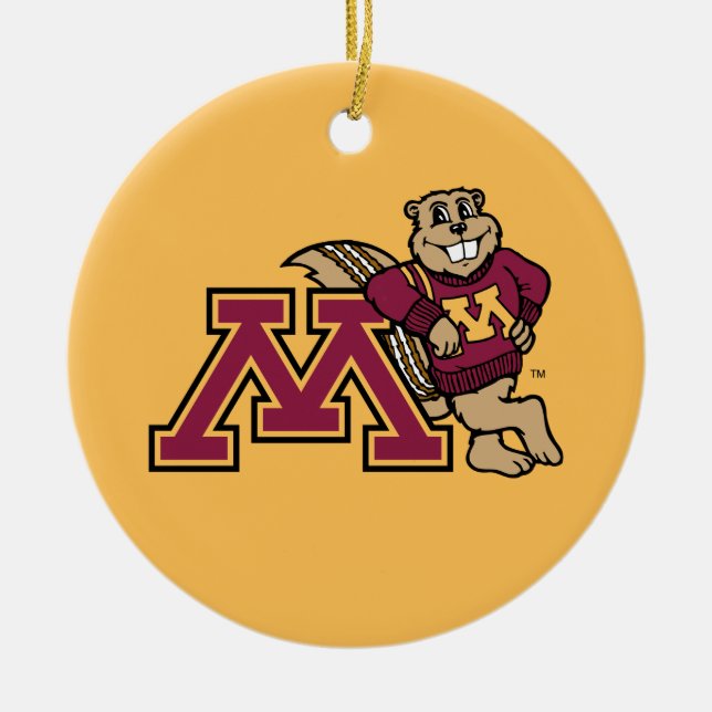 Goldy Gopher & Minnesota M Ceramic Ornament (Front)