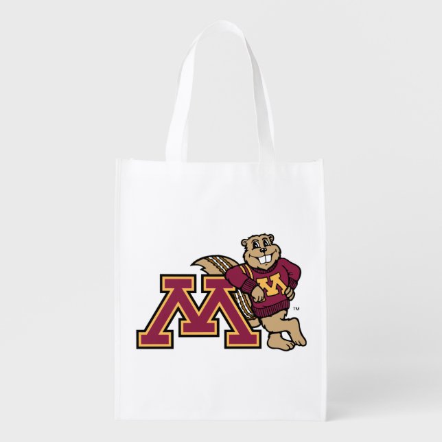 Goldy Gopher & Minnesota M Reusable Grocery Bag (Front)