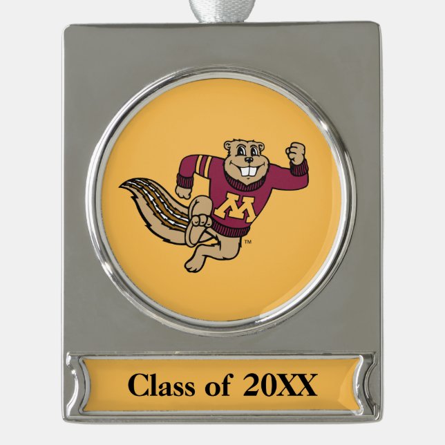 Goldy Gopher with Class Year Silver Plated Banner Ornament (Front)
