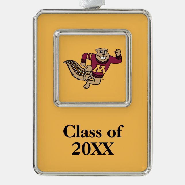 Goldy Gopher with Class Year Silver Plated Framed Ornament (Front)
