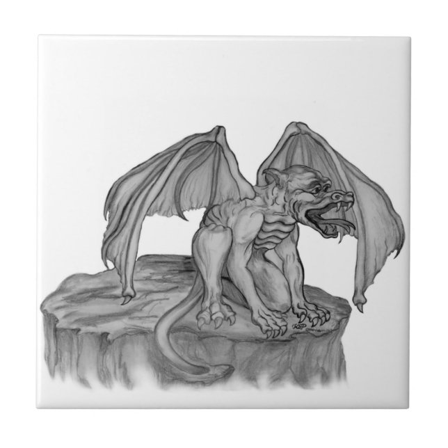 GOLEM - Gargoyle black-and-white Design Ceramic Tile (Front)