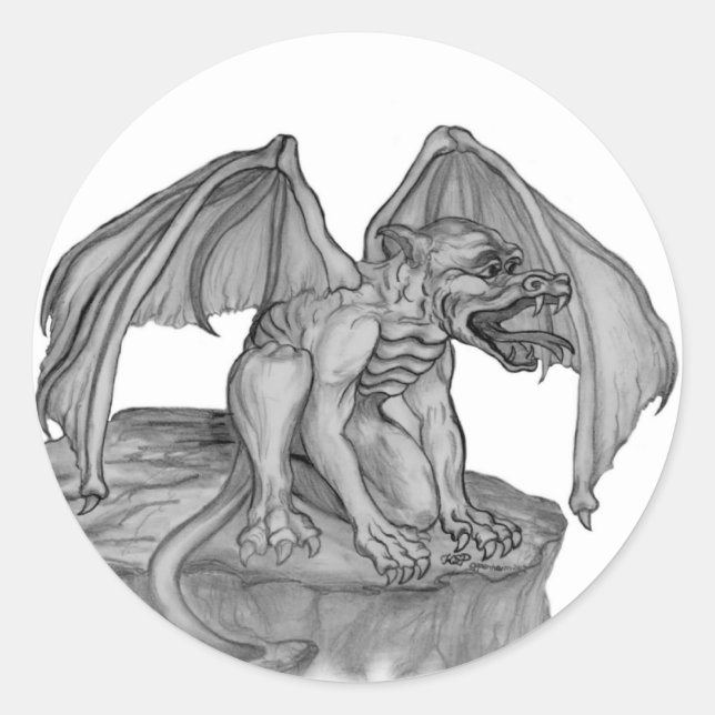 GOLEM - Gargoyle black-and-white Design Classic Round Sticker (Front)