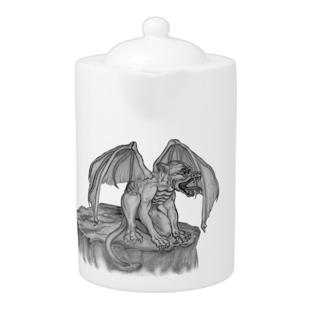 GOLEM - Gargoyle black-and-white Design Teapot (Front)