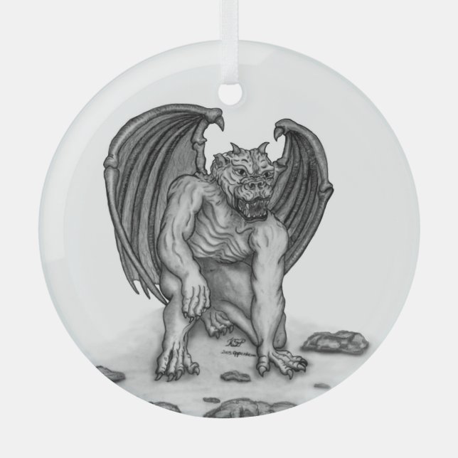 Golem Gargoyle Glass Ornament (Front)