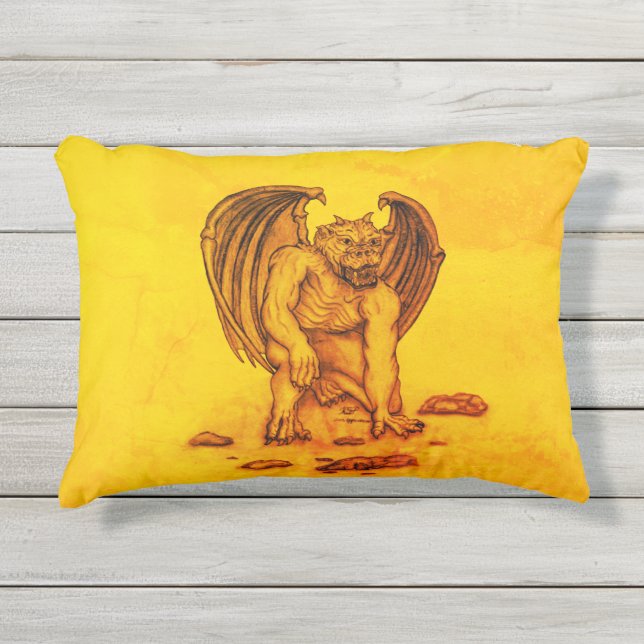 Golem Gargoyle Outdoor Pillow (Front)