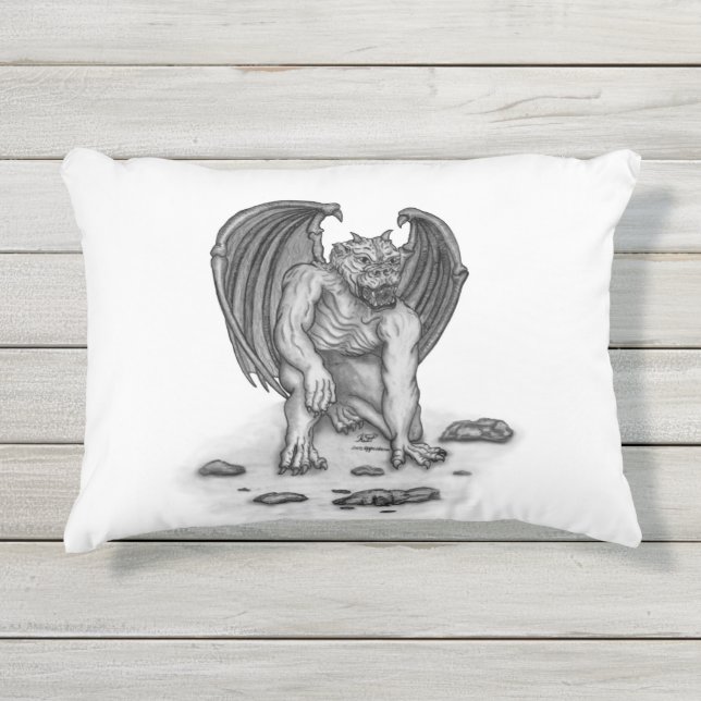 Golem Gargoyle Outdoor Pillow (Front)