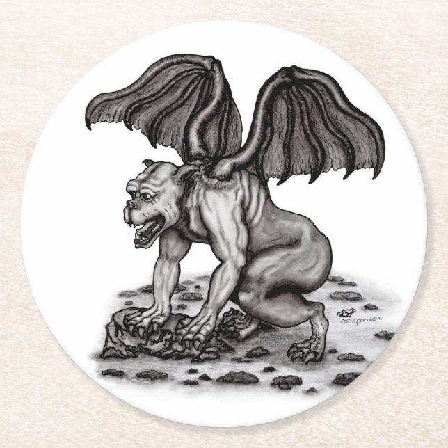 Golem Gargoyle Round Paper Coaster (Front)