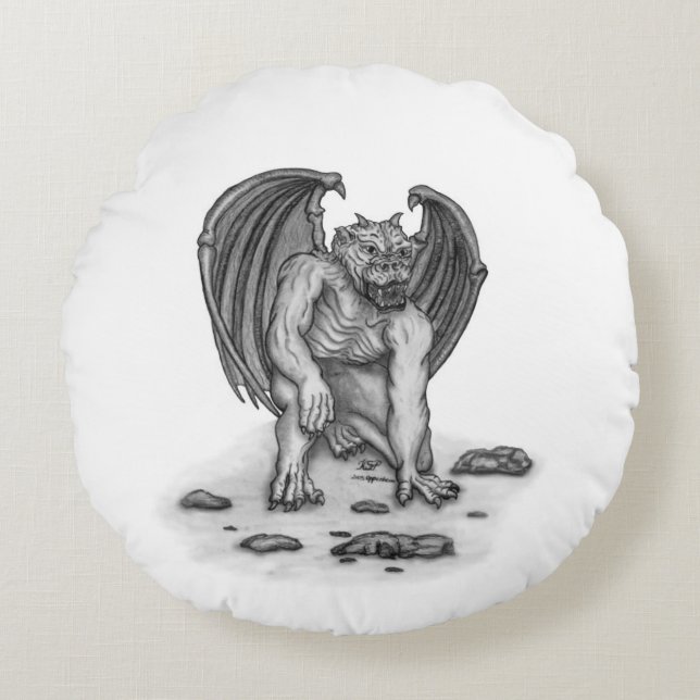Golem Gargoyle Round Pillow (Front)