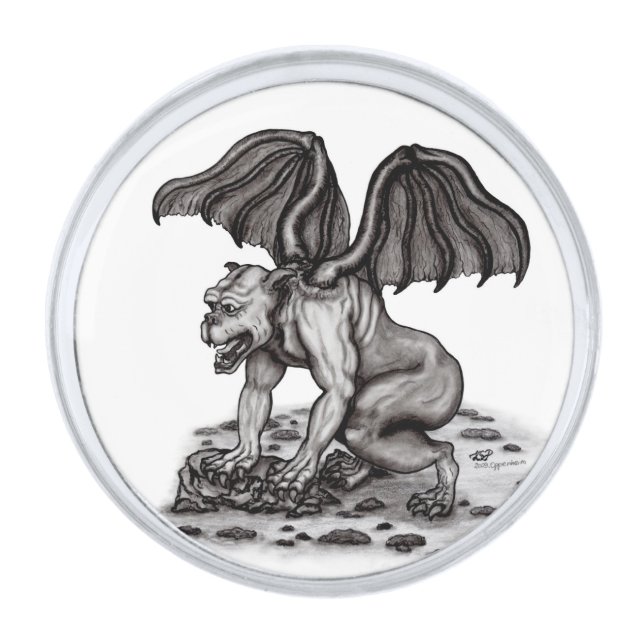 Golem Gargoyle Silver Finish Lapel Pin (Front)