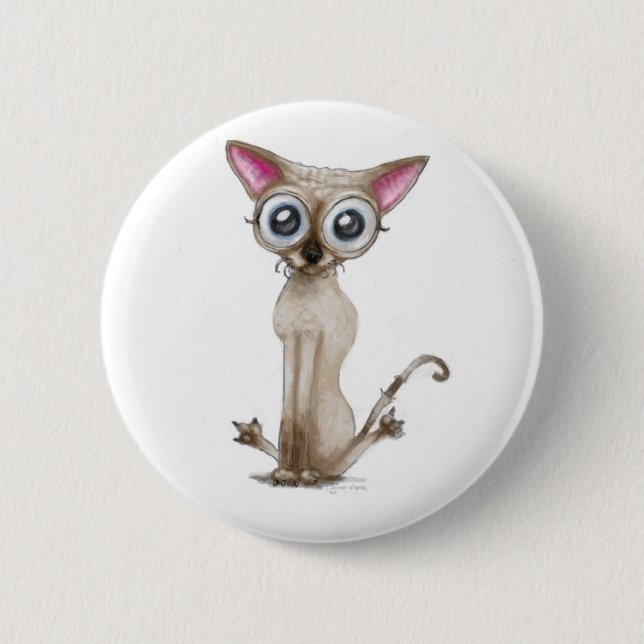Golemn The Cat (Selkirk Rex) Pinback Button (Front)