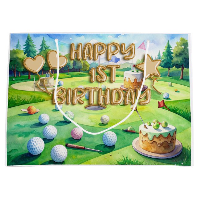 Golf 1 st Birthday for future golfer Large Gift Bag (Front)