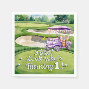 Golf 1 st Birthday with Golf Cart on Putting Green Napkins