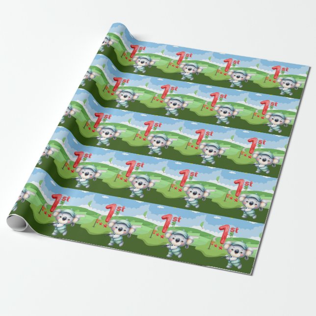 Golf 1st Birthday Cute themed  Wrapping Paper (Unrolled)