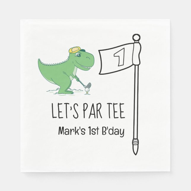 Golf 1st Birthday Dinosaur golfing let's par tee Napkins (Front)
