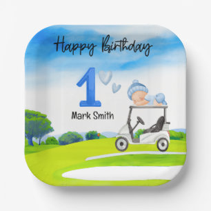 Golf 1st Birthday for baby boy golfer Paper Plates