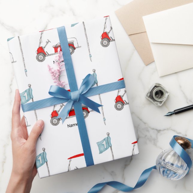 Golf  1st birthday golf party with red cart  wrapping paper (Gifting)