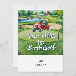 Golf 1st Birthday golfer is Turning one Invitation