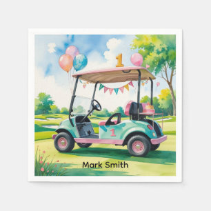 Golf 1st Birthday golfer  is Turning one Napkins