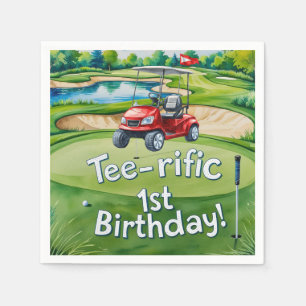 Golf 1st Birthday golfer is Turning one Napkins