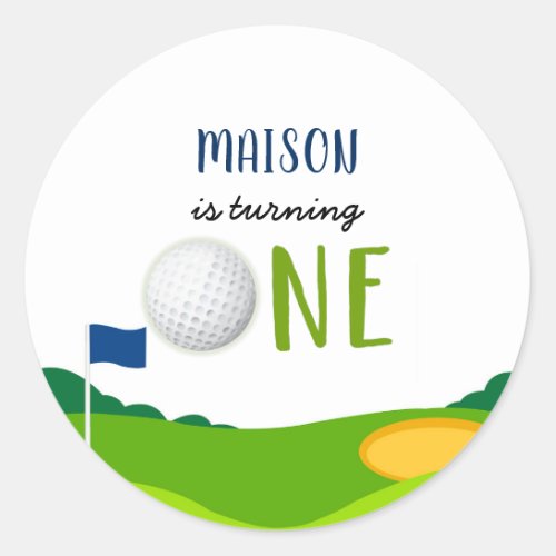Golf 1st Birthday Hole In One Par_tee Classic Round Sticker