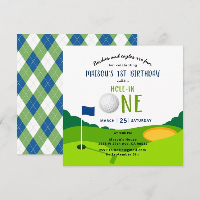 Golf 1st Birthday Hole In One Par-tee Invitation (Front/Back)