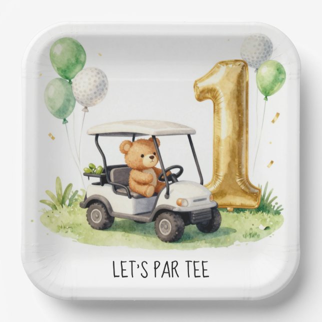 Golf 1st Birthday Let's Par Tee Paper Plates (Front)