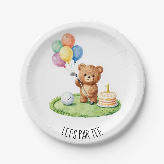 Golf 1st Birthday Let's Par Tee Paper Plates (Front)