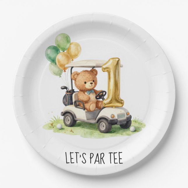Golf 1st Birthday Let's Par Tee Paper Plates (Front)