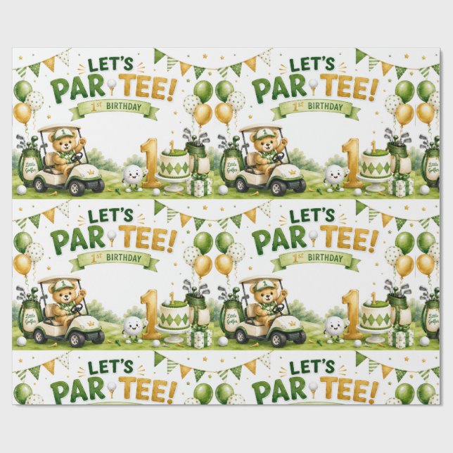 Golf 1st Birthday   Let's Par-Tee  Wrapping Paper (Flat)