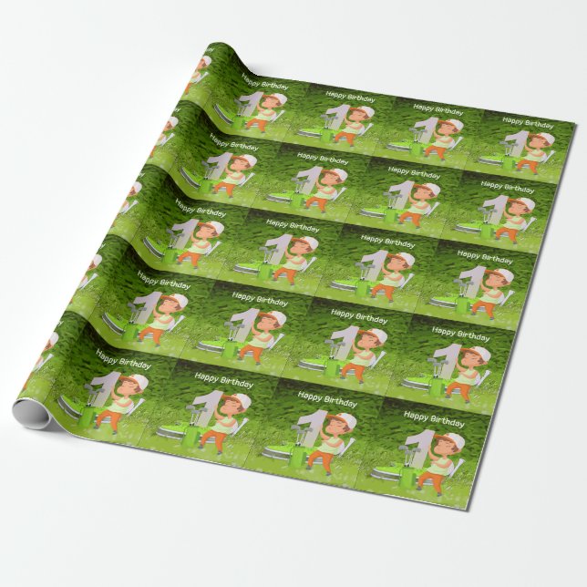 Golf 1st birthday one year old for boy golfer wrapping paper (Unrolled)
