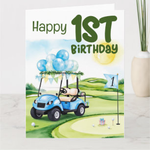 Golf 1st birthday one year old golfer card