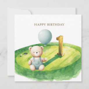 Golf 1st birthday one year old golfer card
