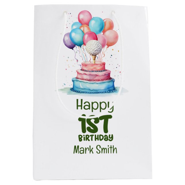 Golf 1st birthday one year old golfer  medium gift bag (Front)