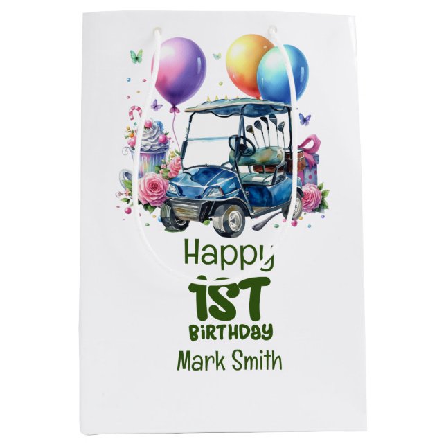 Golf 1st birthday one year old golfer  medium gift bag (Front)