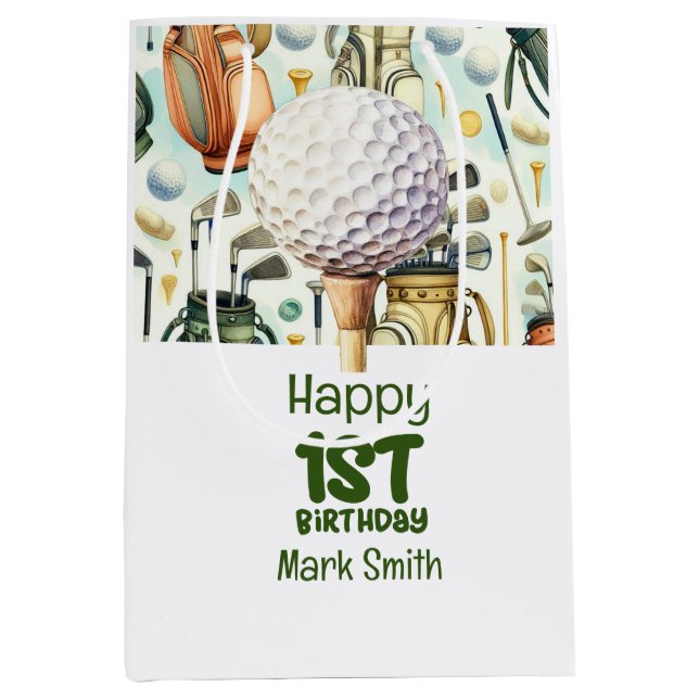 Golf 1st birthday one year old golfer  medium gift bag (Front)