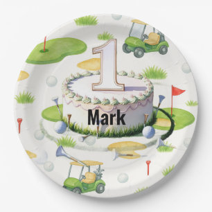 Golf 1st birthday one year old golfer number one paper plates